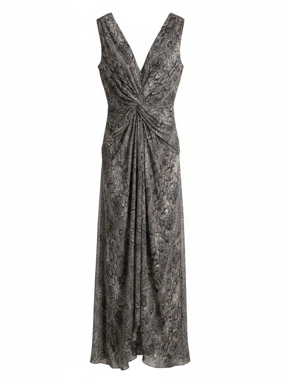 BCBGMAXAZRIA Grey Snake Print Knot Front Maxi Gown 12